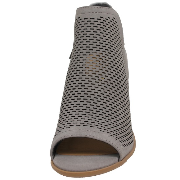 Grey Perforated Peep Toe Stacked Heel Ankle Boot - Picture 3 of 4